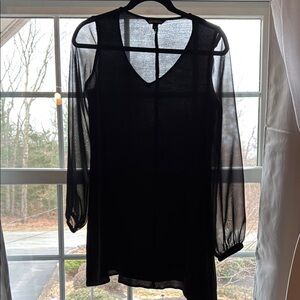 Black Express Dress with V Neck and Sheer Sleeves Size Small